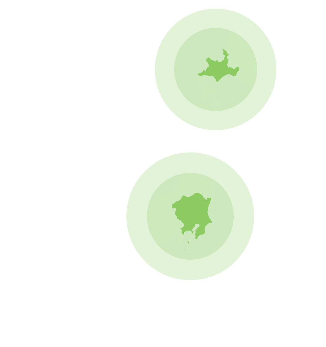 日本地図と対応範囲の図