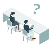 ディスクに座って講義を受けるアイコン